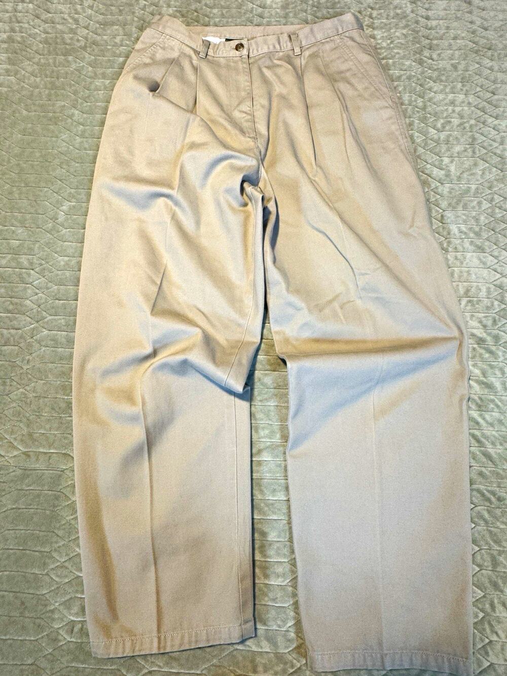 Lauren Ralph Lauren Womens 12 Petite Khaki Cotton Twill Pleated Vintage Pants